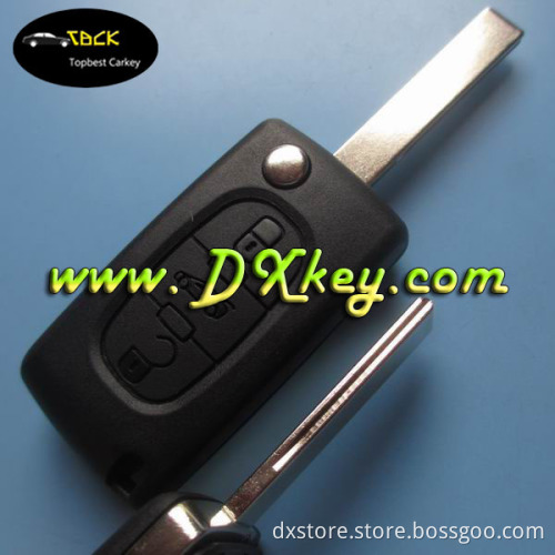 3 buttons flip key shell for Peugeot 407 key shell Peugeot folding car key trunk button no battery without battery holder CE0523